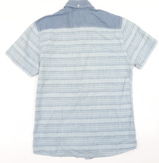Mens UK Size S Easy Blue Button-Up Short Sleeve Casual Shirt