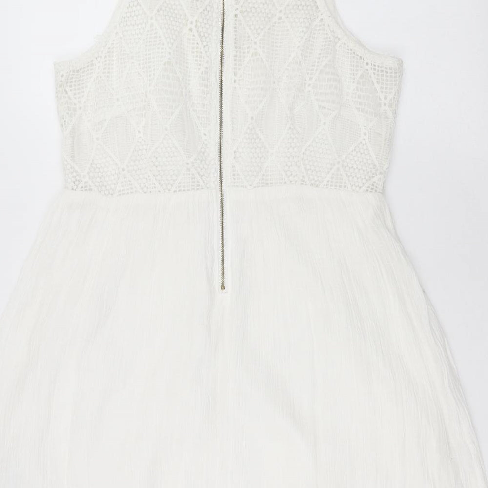 Rebellion Womens White Geometric Fit & Flare Size M - crochet detail