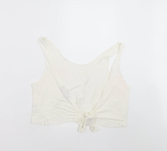 Missguided Womens White Cropped Blouse Size 8 - tie back