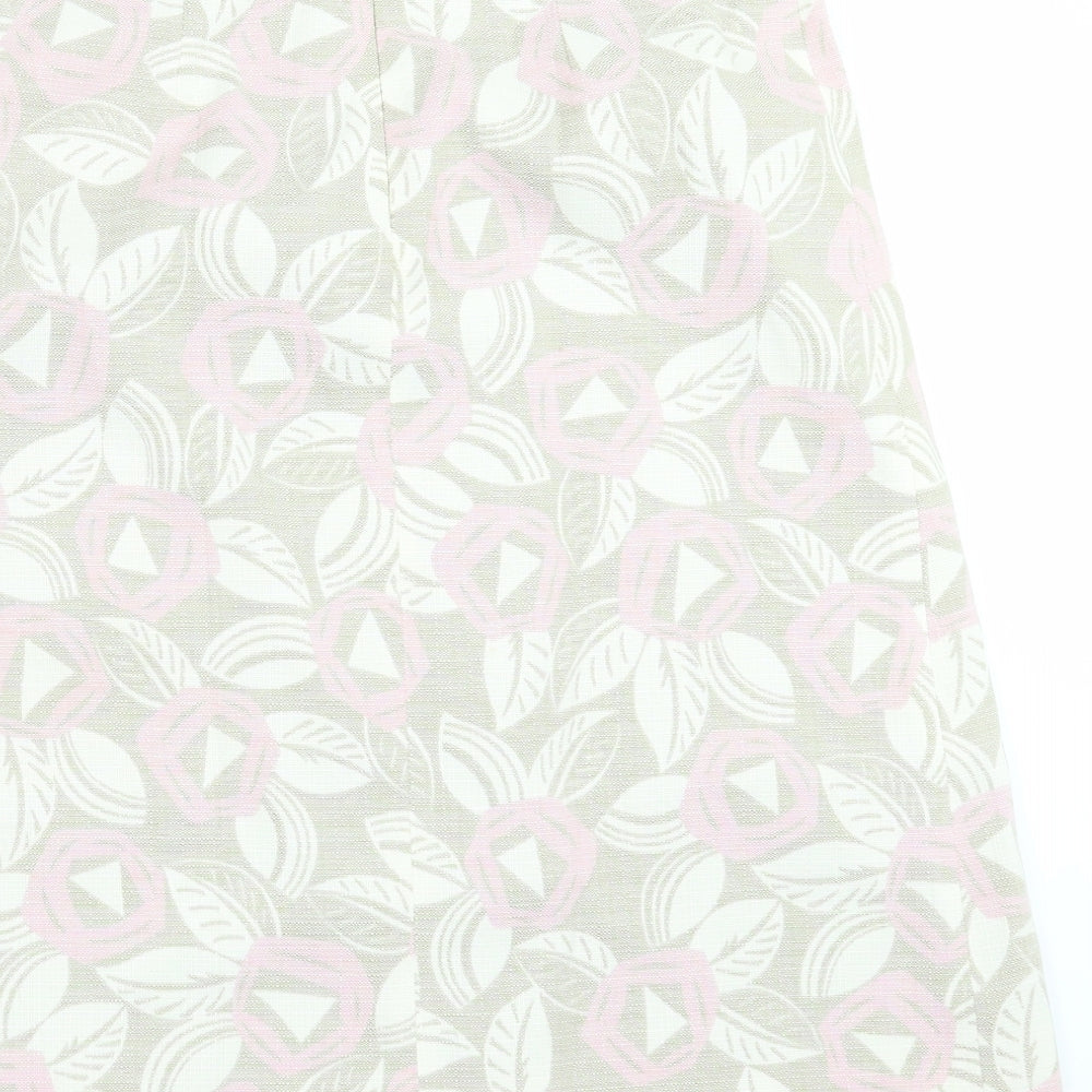 Brand and care label for Oasis women’s beige floral a-line skirt, size UK 10