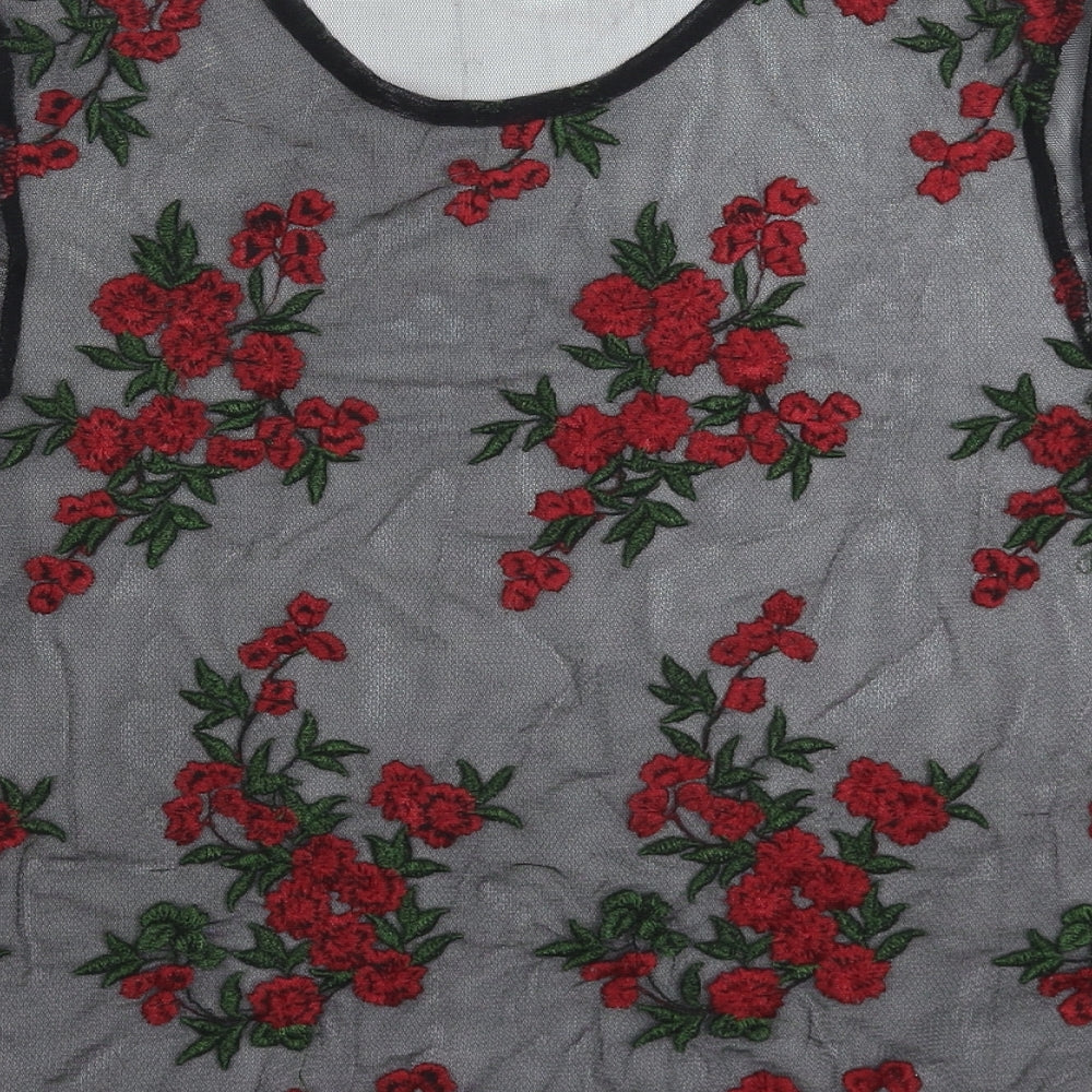 Preworn Womens Black Floral Basic T-Shirt Size S