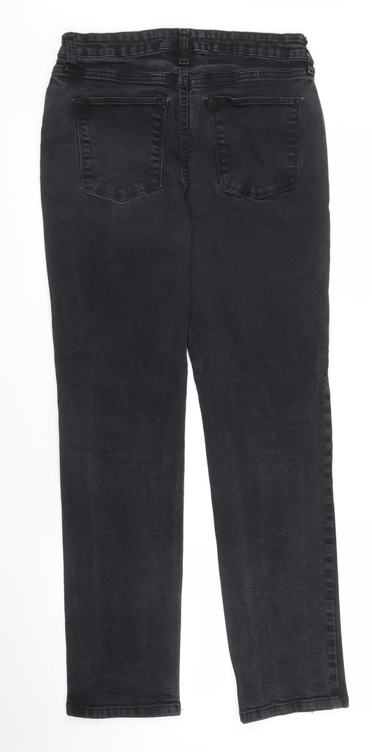 Back view of Very women’s black denim straight jeans, size UK 29, in, 28-inch leg