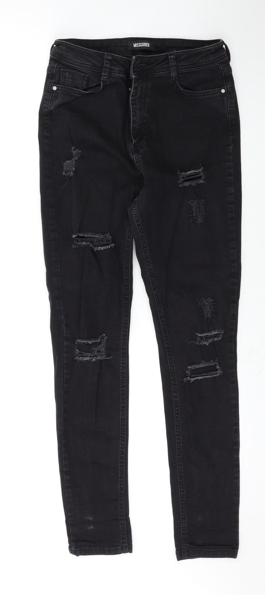 Additional front view of Missguided women’s black skinny jeans, size UK 8, 28-inch leg