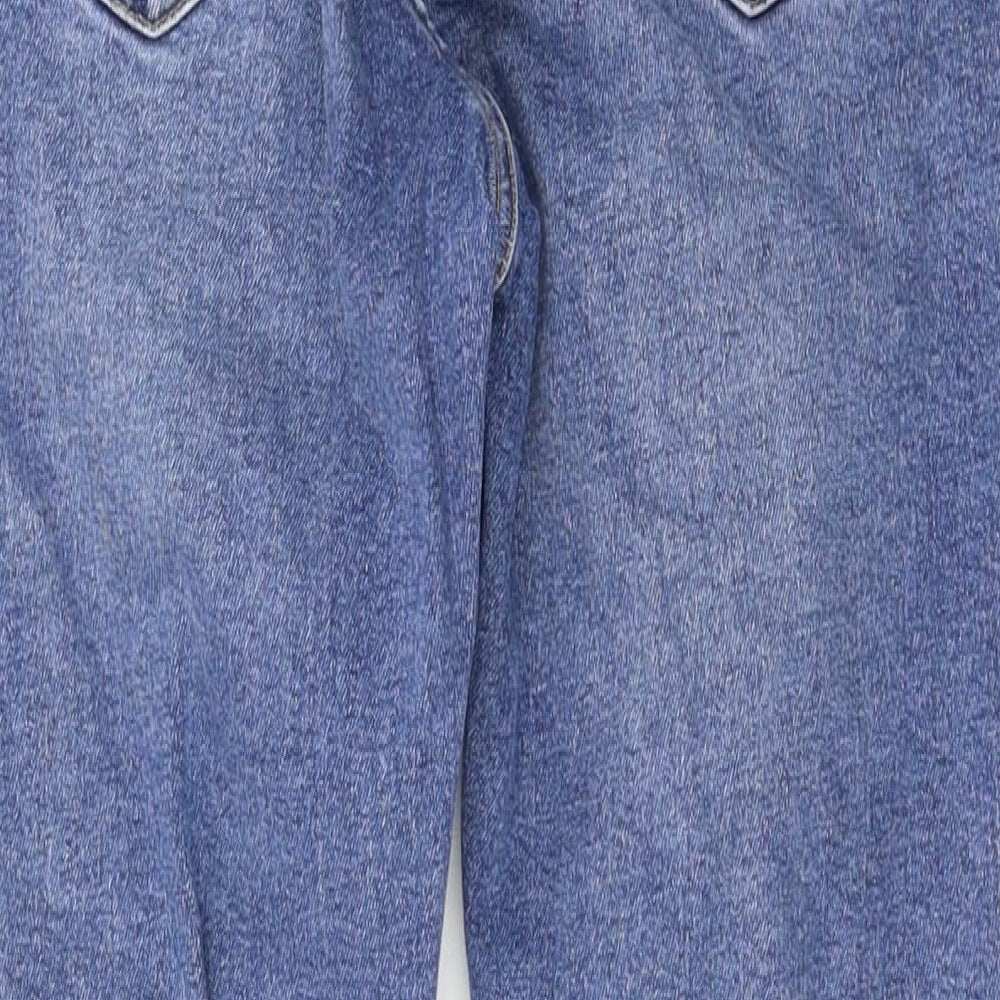 Brand and care label for Topshop women’s blue skinny jeans, size UK 28, in, 30-inch leg