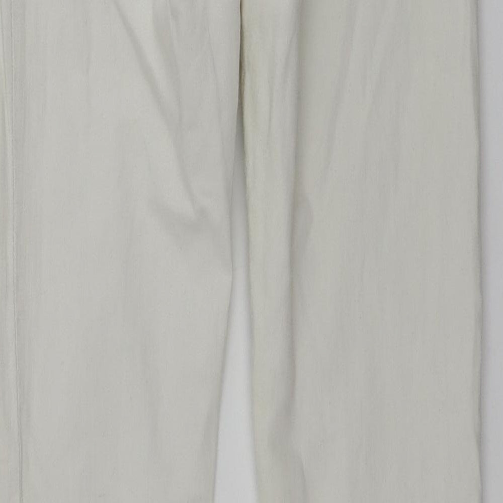 Brand and care label for Bershka women’s white skinny jeans, size UK 26, in, 26-inch leg