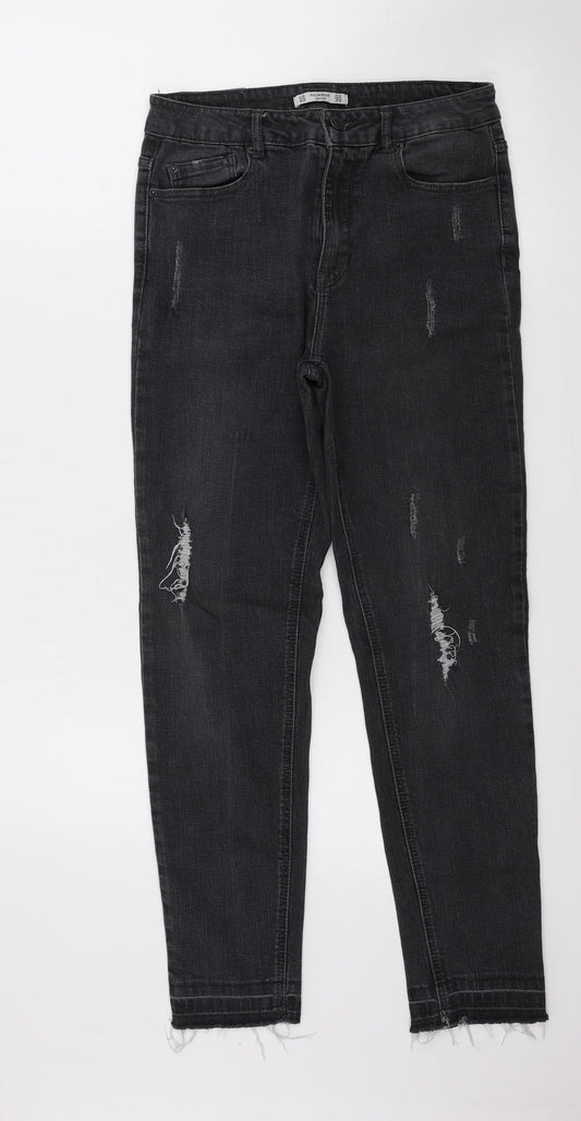 Additional front view of Pull&Bear women’s grey skinny jeans, size UK 28, in, 24-inch leg