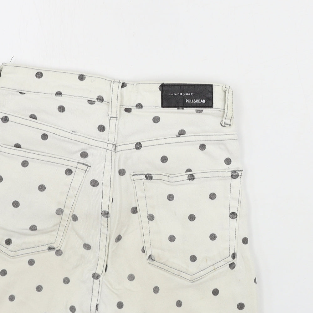 Pull&Bear Womens Ivory Polka Dot Cut-Off Shorts Size 24 in