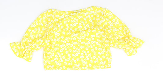 Boohoo Womens Yellow Floral Basic T-Shirt Size 10