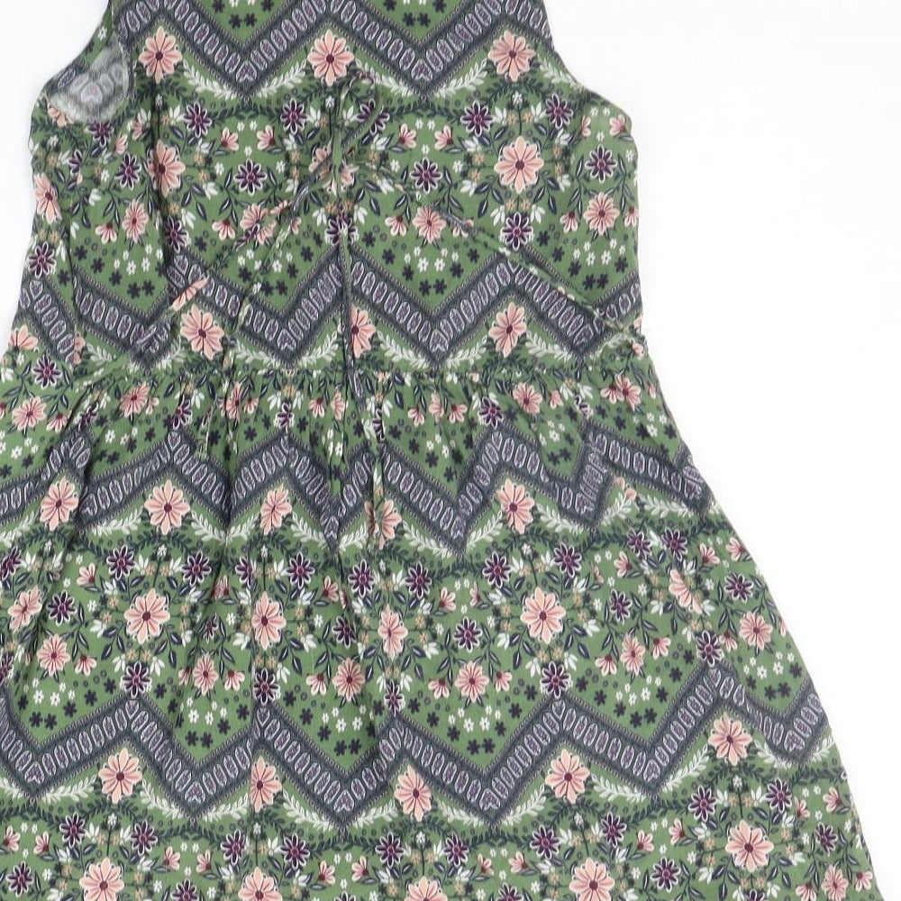 Beautees Womens Green Geometric Basic Tank Size 8