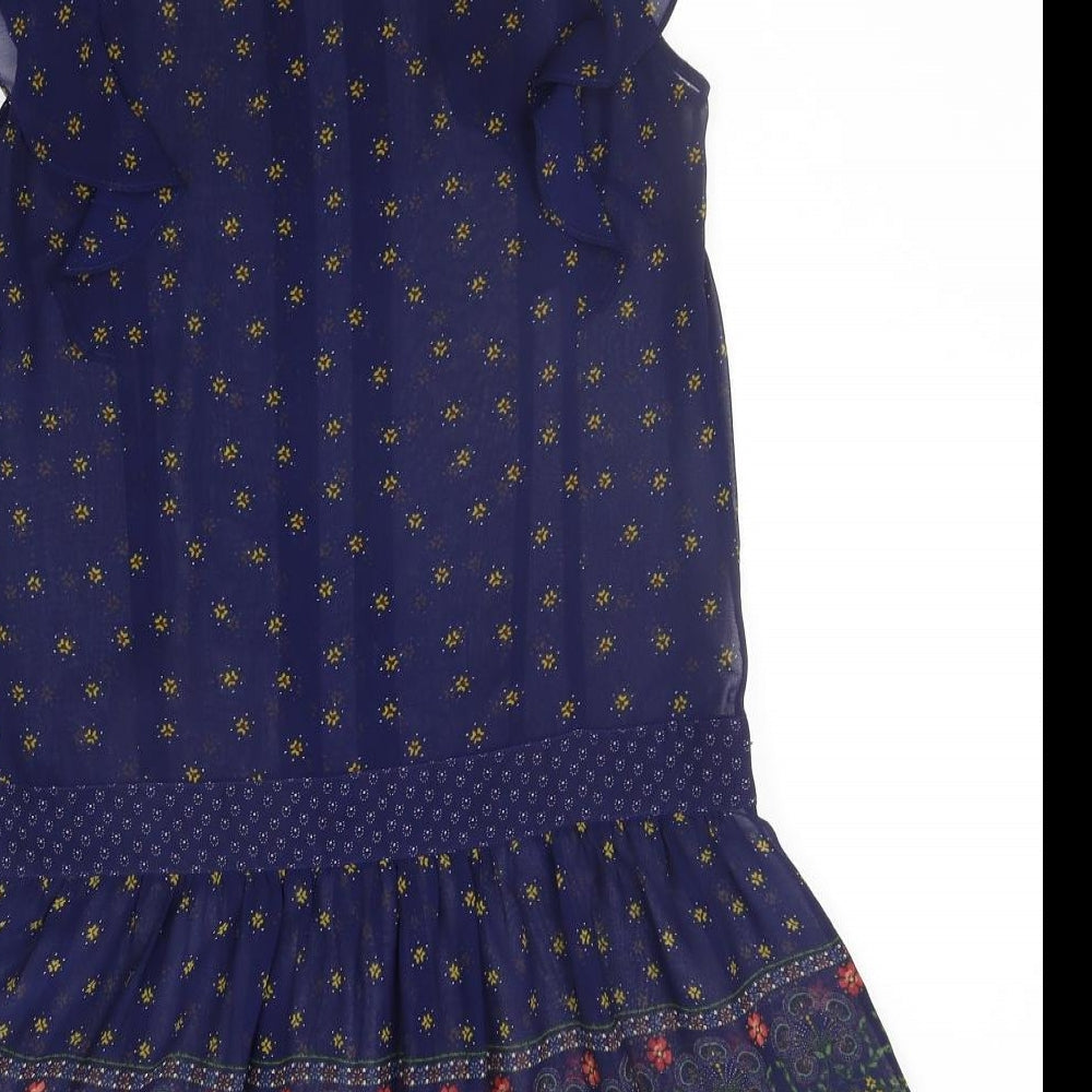 Monsoon Womens Blue Geometric A-Line Size 10