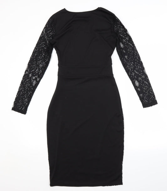 Preworn Womens Black Floral Pencil Dress Size S