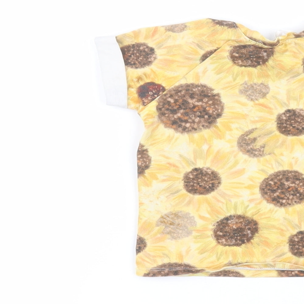 Aitchmakes Girls Yellow Floral Basic T-Shirt Size 2-3 Years