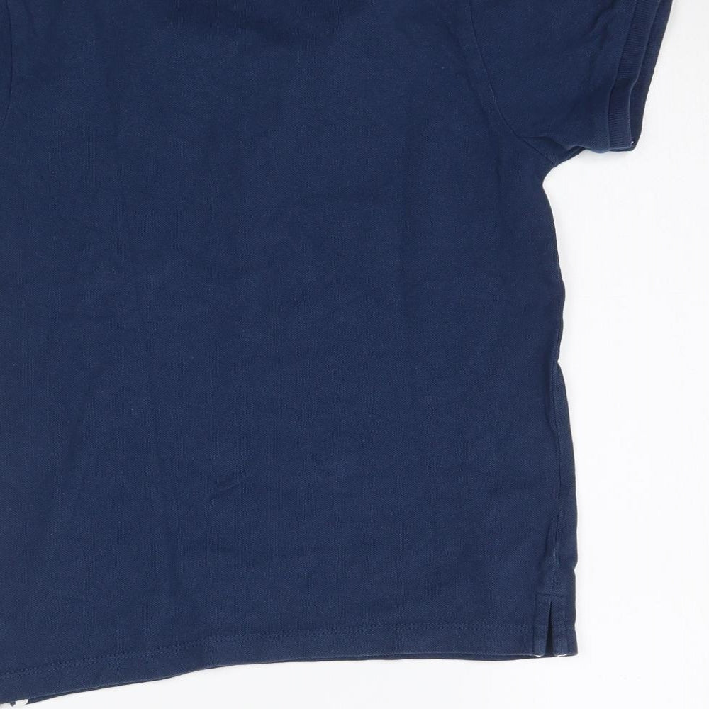 Brand and care label for Matalan boys’ blue pullover polo, size 8, years