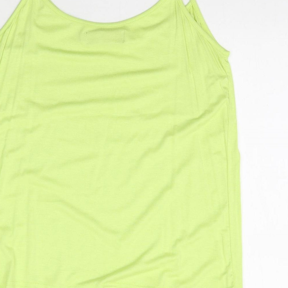 Brand and care label for Autonomy women’s green camisole tank, size L