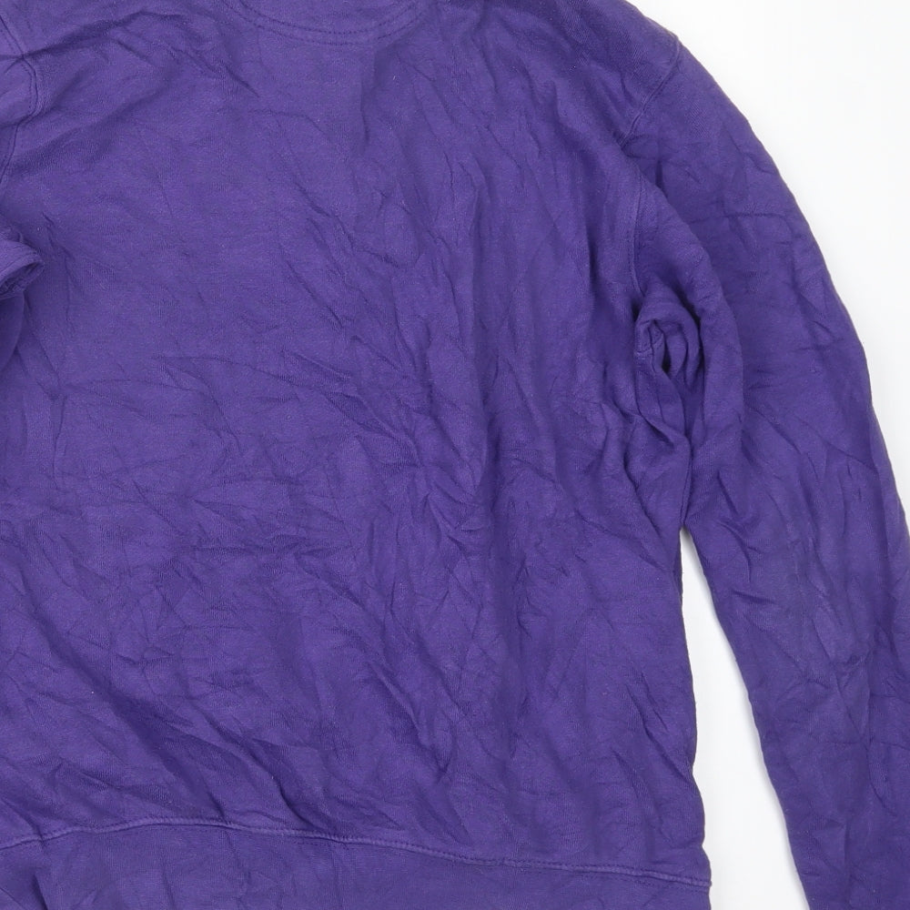 Brand and care label for Charles River Apparel women’s purple pullover sweatshirt size 2xs