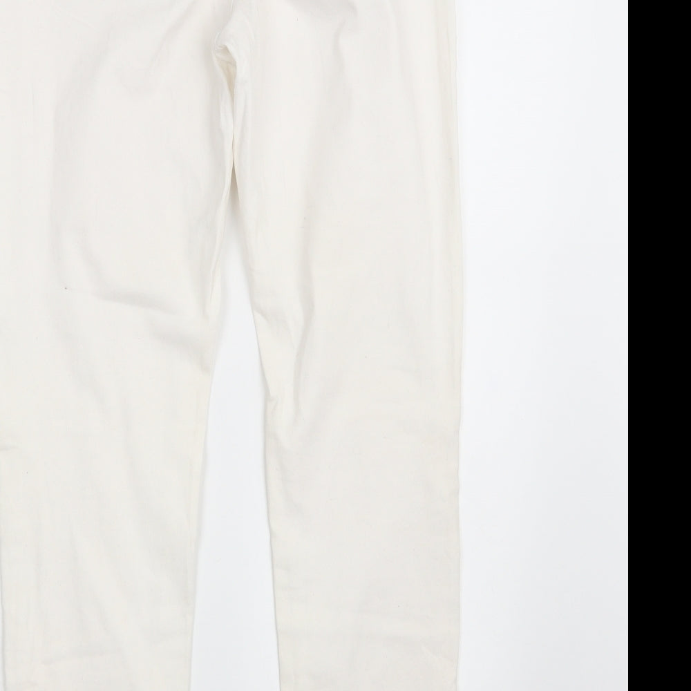 Brand and care label for Denim Co. women’s white denim straight jeans, size UK 12, 28-inch leg