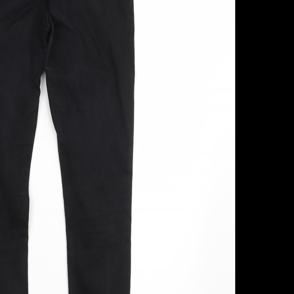 Brand and care label for Dorothy Perkins women’s black denim skinny jeans, size UK 6, 25-inch leg