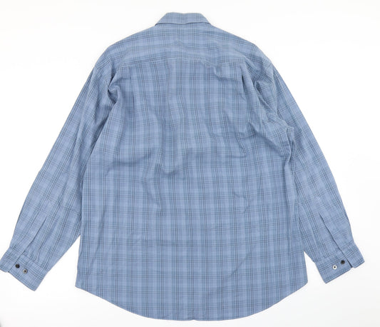 Slates Mens Blue Plaid Button-Up Size L