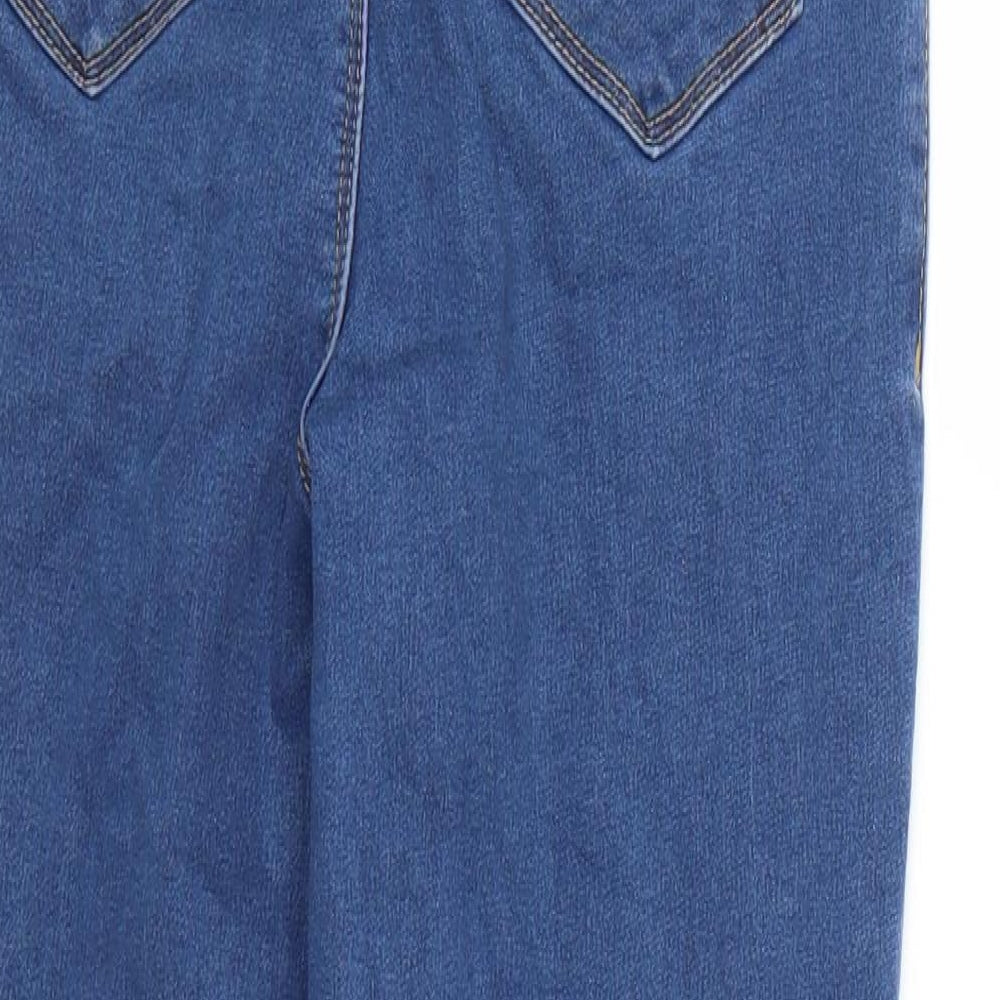 Brand and care label for Missguided women’s blue skinny jeans, size UK 6, 25-inch leg