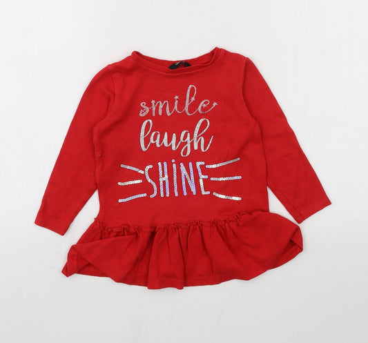George Girls Red Knit Pullover Jumper Size 18-24 Months - Smile