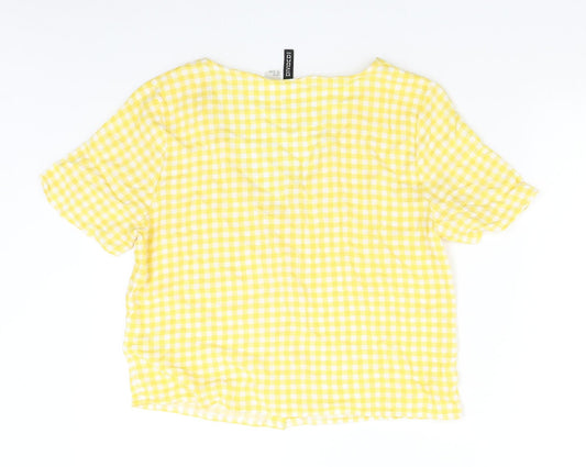 H&M Womens Yellow Check Basic Blouse Size 10