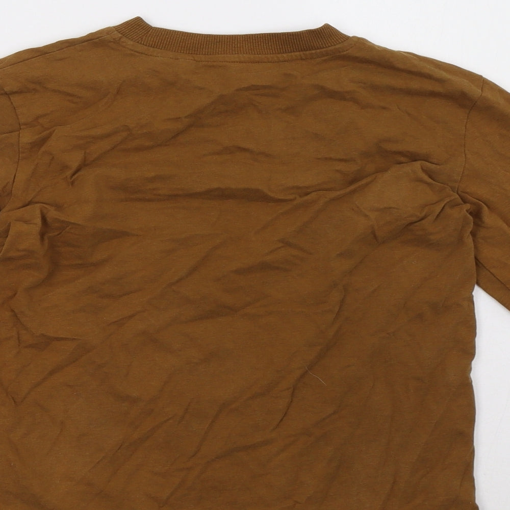 Brand and care label for Next boys’ brown pullover sweatshirt, size 10, years