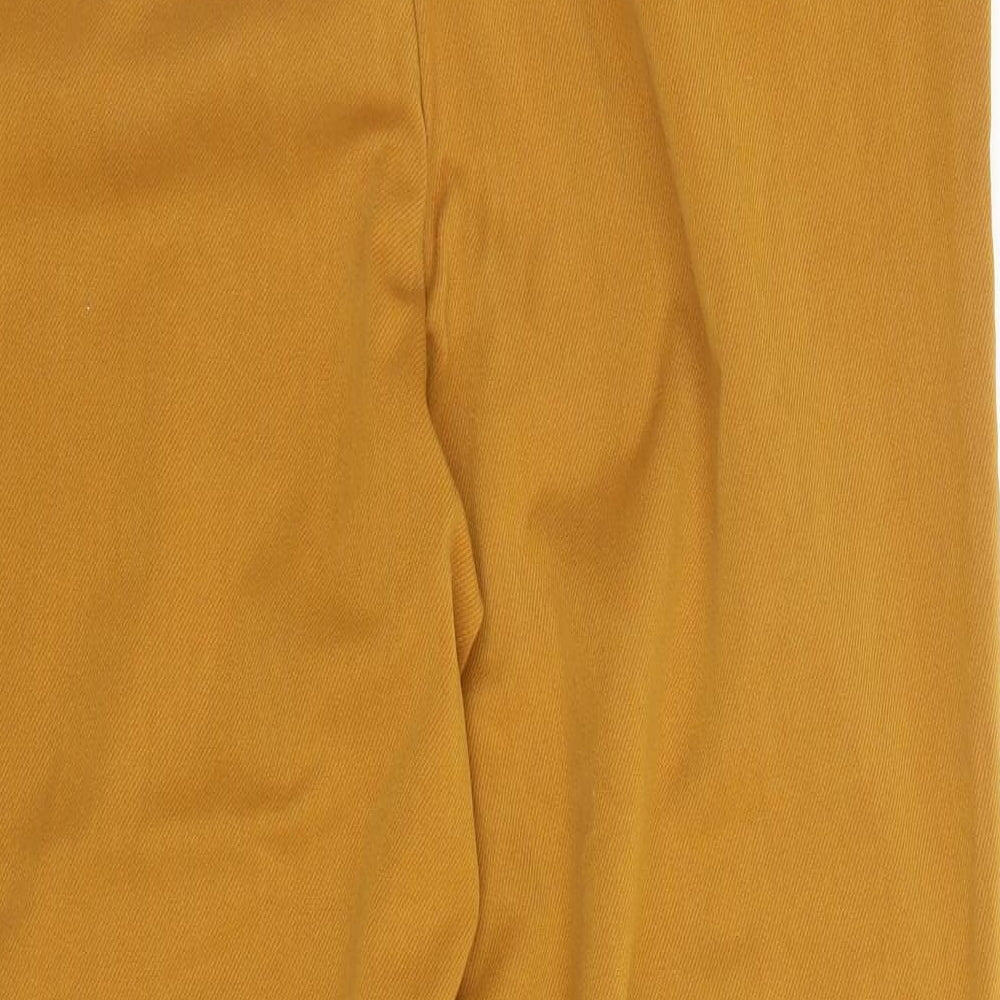 Brand and care label for F&F women’s yellow carrot trousers, size UK 12, 26-inch leg