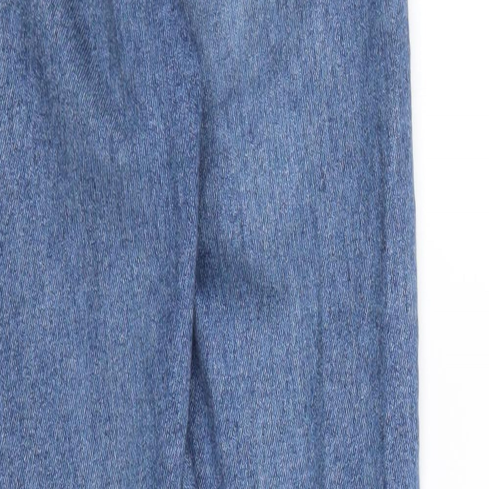 Brand and care label for New Look women’s blue denim skinny jeans, size UK 6, 27-inch leg