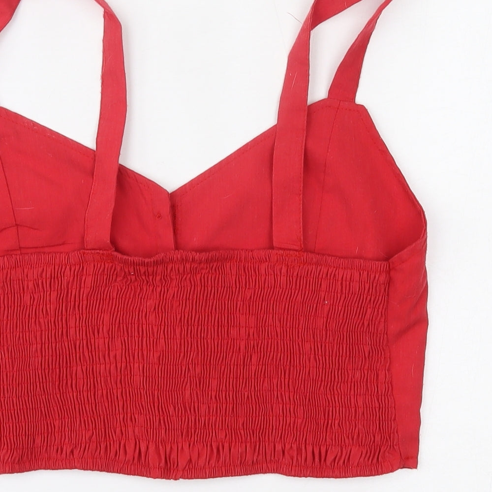 Womens UK Size L Preworn Red Cropped Blouse