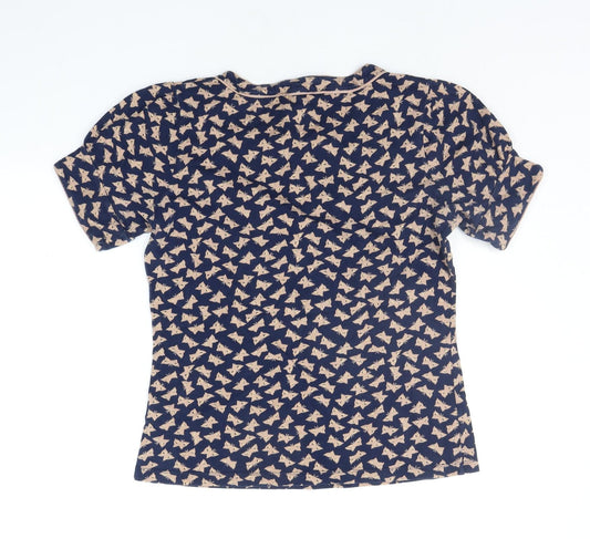 French Connection Womens Blue Geometric Basic T-Shirt Size L - BUTTERFLY