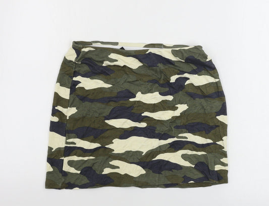 Additional front view of H&M women’s green camouflage a-line skirt, size S