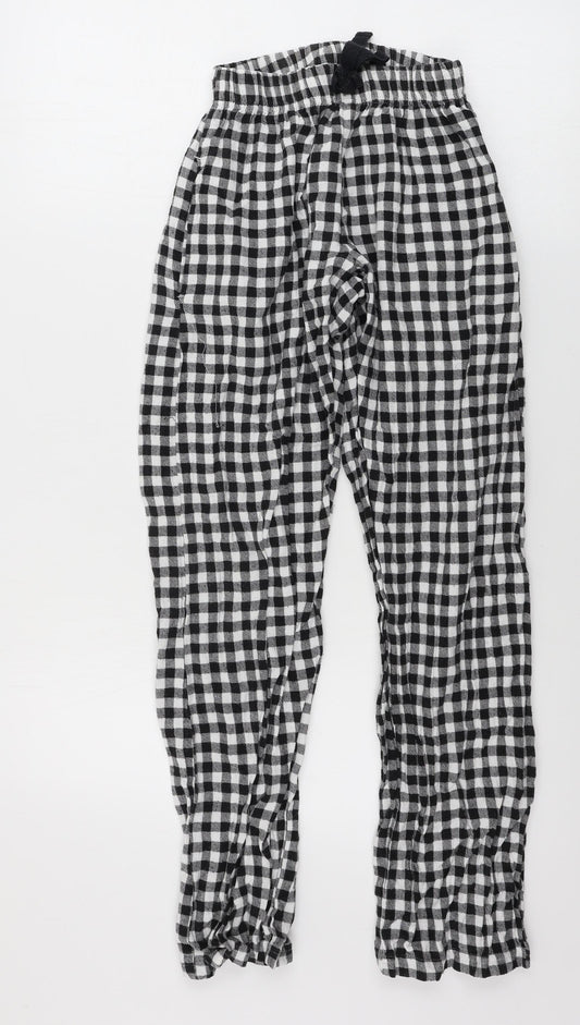 Additional front view of Love To Lounge women’s white check sweatpants, size XS, 26-inch leg