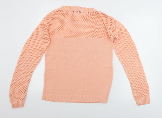 Boohoo Womens Pink Houndstooth Pullover Jumper Size M