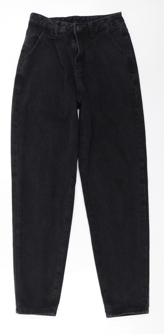 Additional front view of SHEIN women’s black denim straight jeans, size XS, 29-inch leg