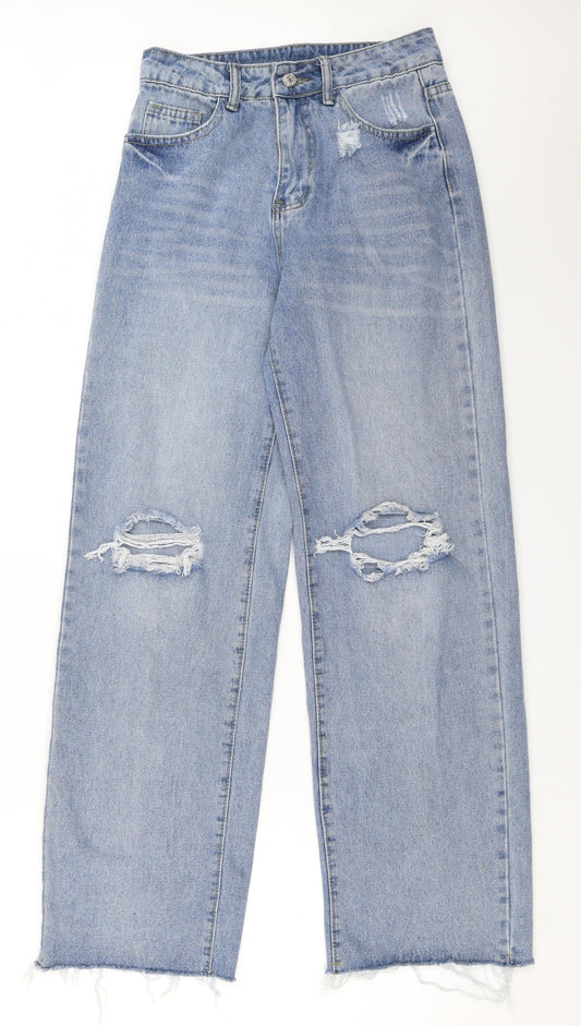Additional front view of SHEIN women’s blue straight jeans, size XS, 30-inch leg