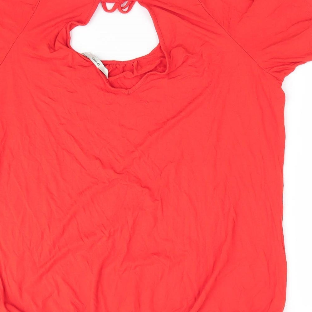 Brand and care label for George women’s orange tunic t-shirt, size UK 12, - v back neck