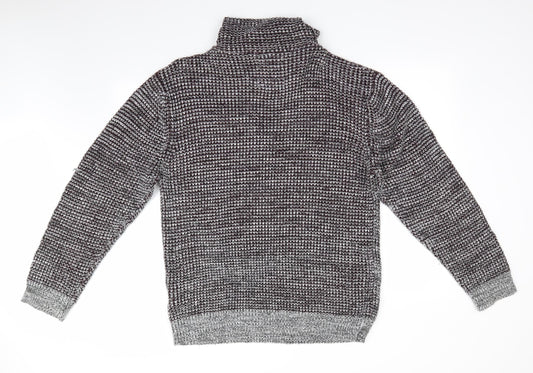 Brave Soul Mens Brown Houndstooth Pullover Jumper - High Cowl Type Neck with drawstring