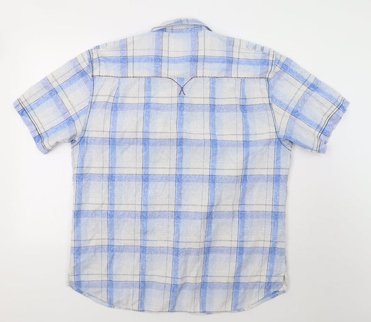 Mens UK Size XL Urban Spirit Blue Button-Up Short Sleeve Casual Shirt