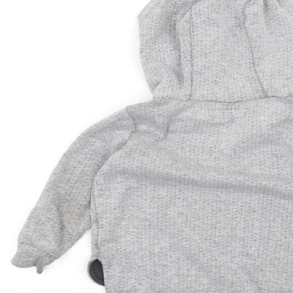 Brand and care label for Next boys’ grey pullover hoodie, size 4, years