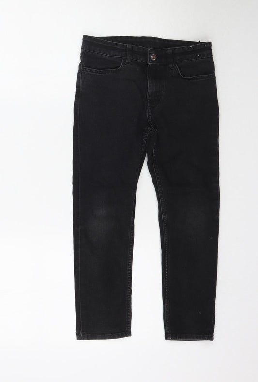 Additional front view of &Denim girls’ black denim straight jeans, size 7-8, years