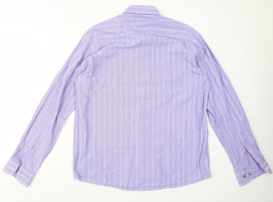 Mens UK Size M Cotton Traders Purple Button-Up Long Sleeve Casual Shirt