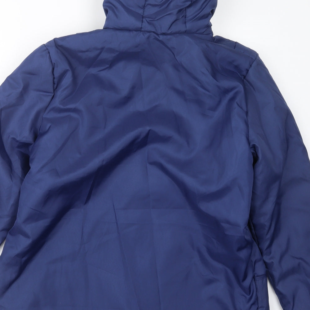 Brand and care label for Anna de Lancay women’s blue jacket coat, size M