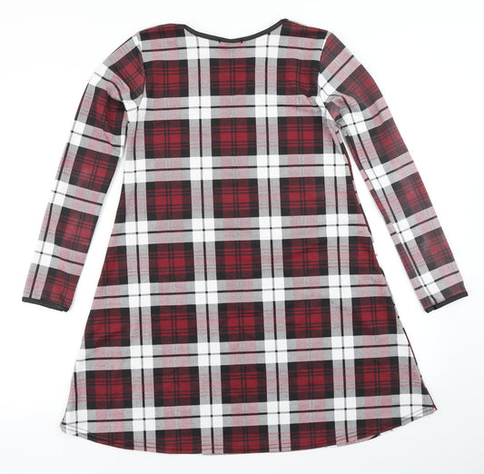 Silk Womens Red Plaid A-Line Size 10