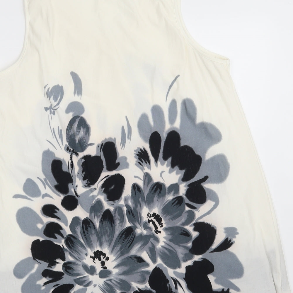 Brand and care label for Autonomy women’s ivory floral t-shirt dress, size UK 16