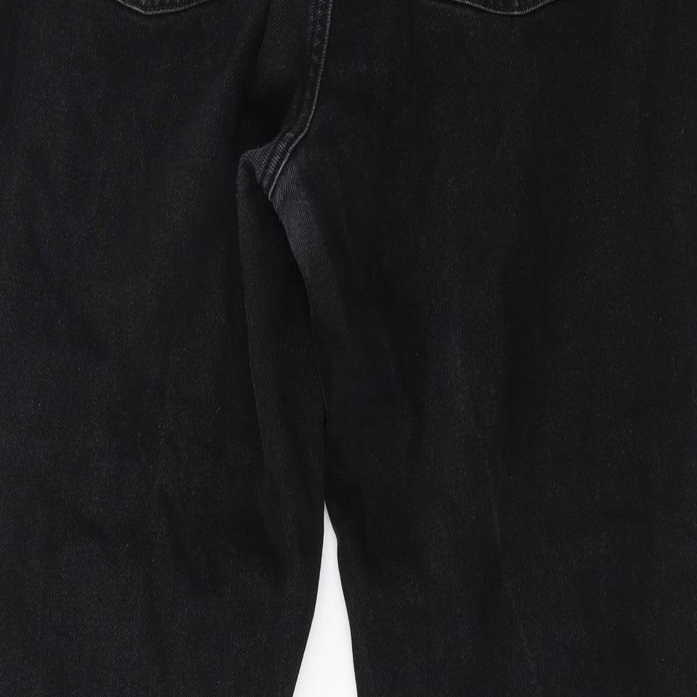Brand and care label for Denim & Co. women’s black denim straight jeans, size UK 14, 27-inch leg
