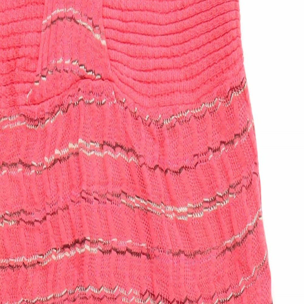 Brand and care label for women’s red geometric fit & flare, size UK 12