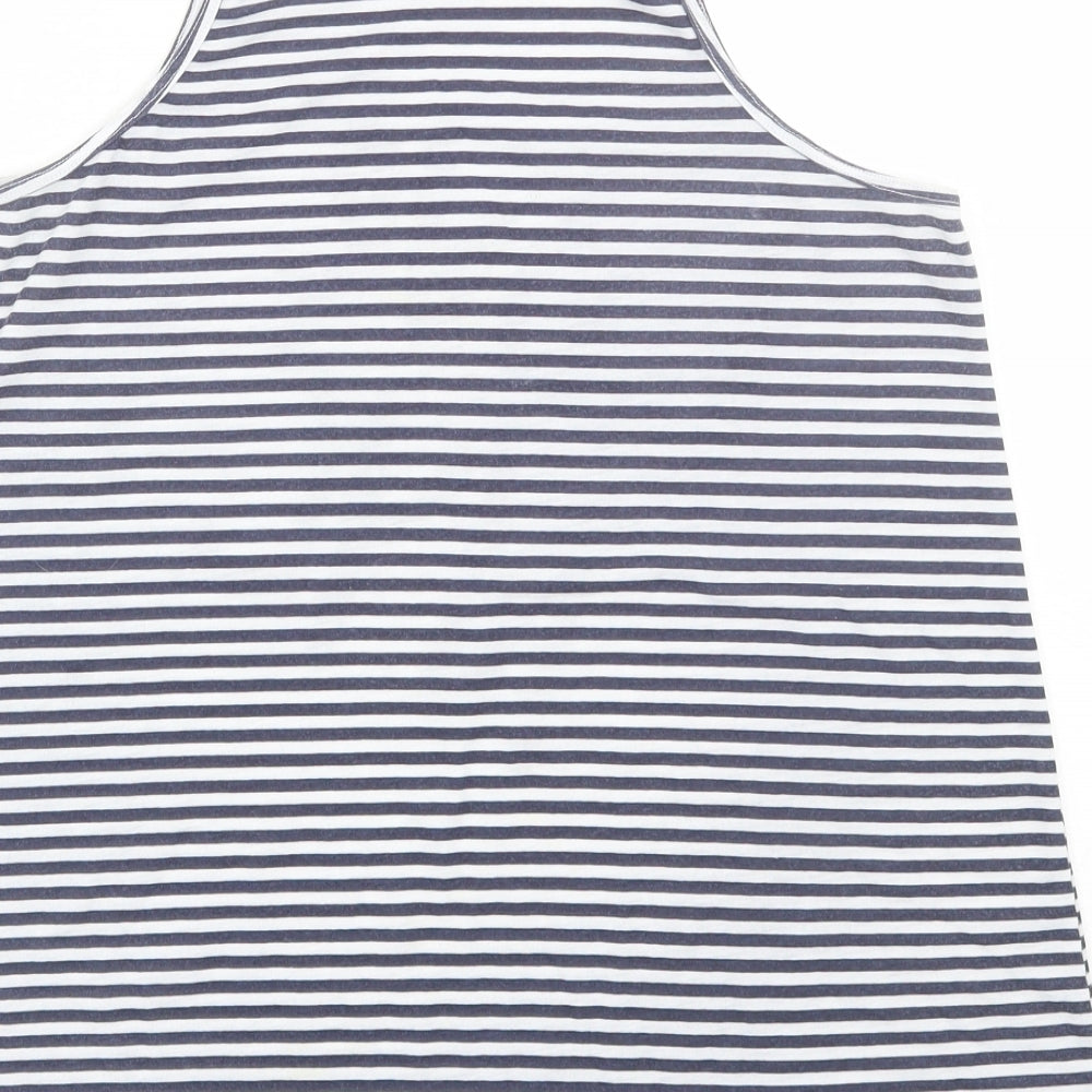 Brand and care label for H&M girls’ blue striped basic tank, size 10-11, years