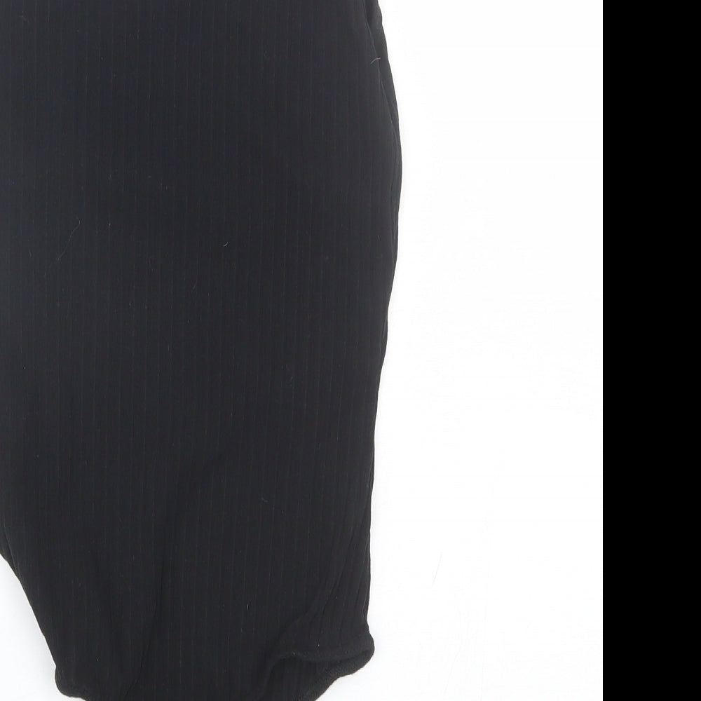 Brand and care label for PRETTYLITTLETHING women’s black catsuit one-piece, size UK 6