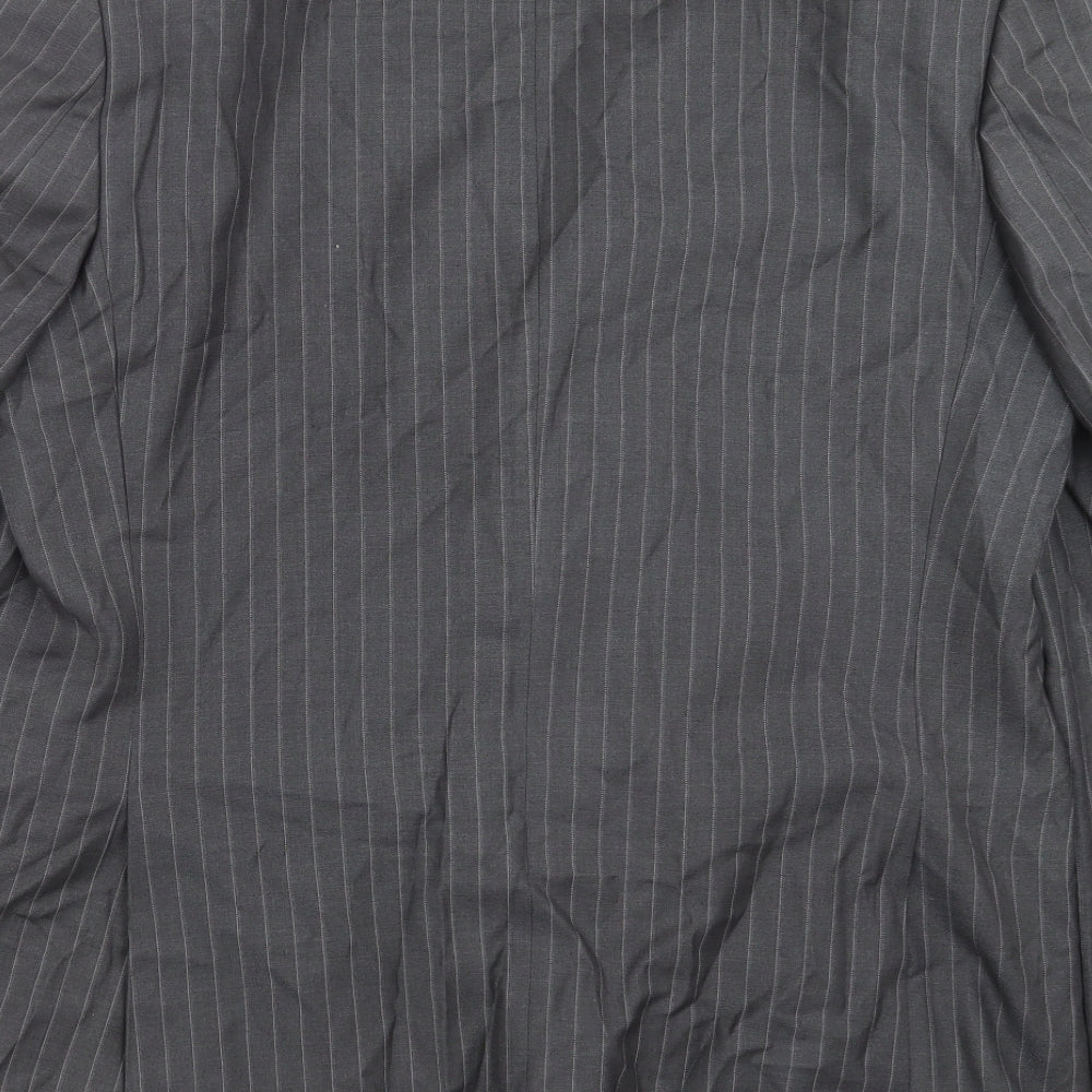 Brand and care label for F&F men’s grey striped jacket suit jacket, size 44