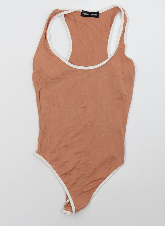 Additional front view of PRETTYLITTLETHING women’s beige bodysuit one-piece, size UK 6